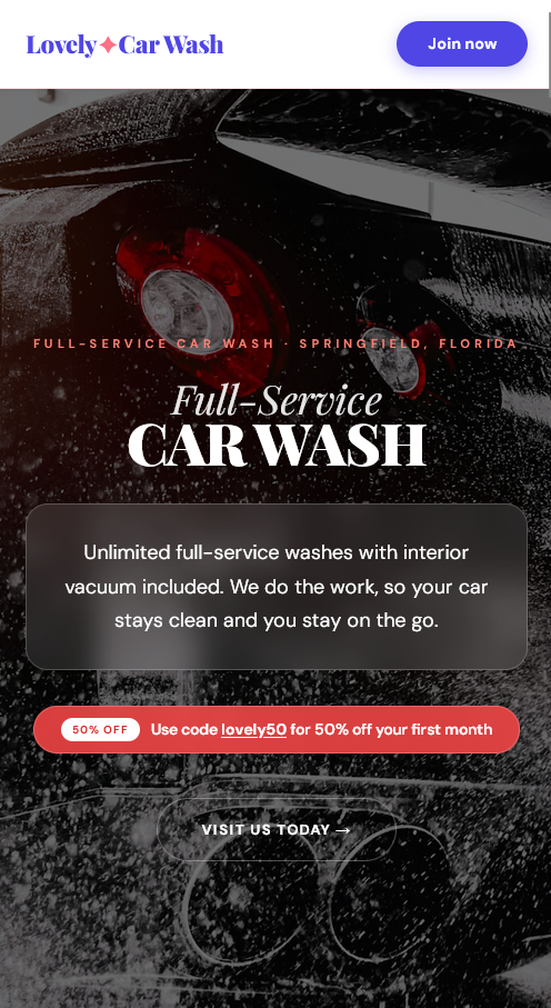 Car Wash Membership Landing Page mobile screenshot 1
